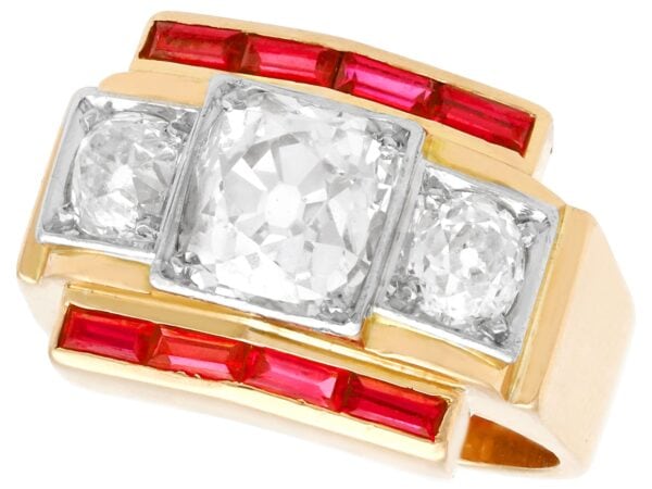 Gold Art Deco Ruby and Diamond Ring