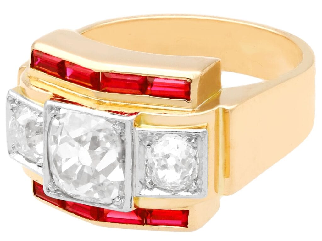 Gold Art Deco Ruby and Diamond Ring