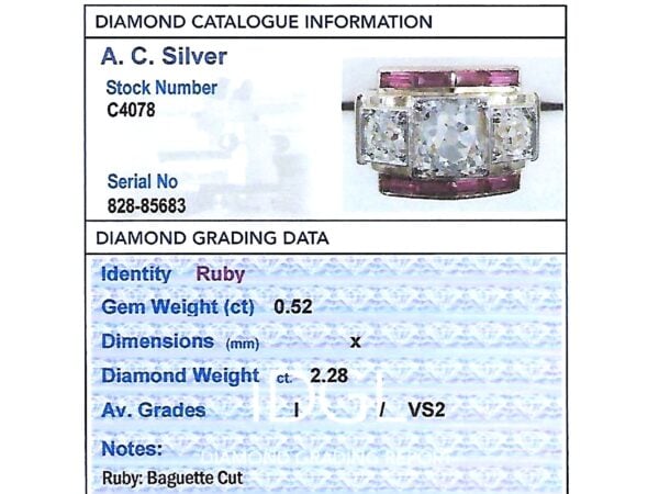 Gold Art Deco Ruby and Diamond Ring grading card