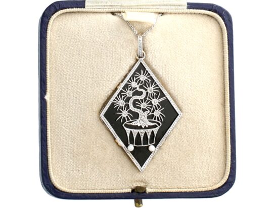 boxed Onyx Panel Pendant with Diamonds