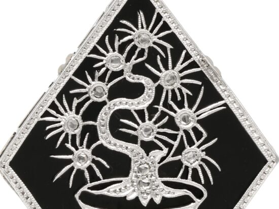 detail of Onyx Panel Pendant with Diamonds