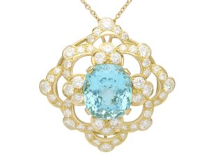 Large Aquamarine Pendant with Diamonds