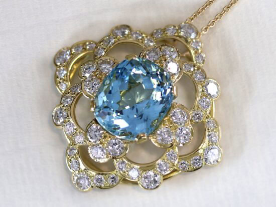 Large Aquamarine Pendant with Diamonds