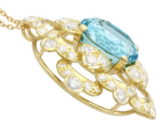 Large Aquamarine Pendant with Diamonds setting