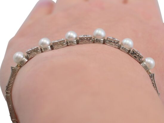 Wearing Diamond Pearl Bracelet