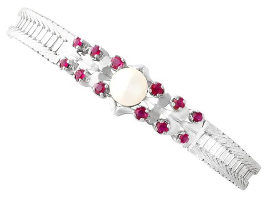 Vintage Pearl Ruby White Gold Bracelet