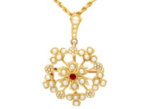 Antique pearl and Ruby Brooch Pendant