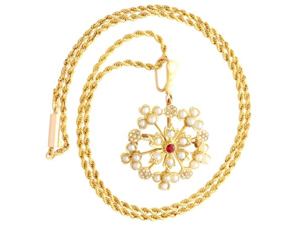 Antique pearl and Ruby Brooch Pendant