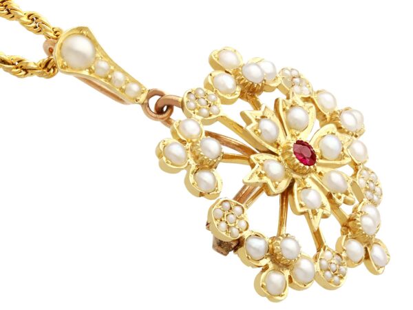 Antique pearl and Ruby Brooch Pendant