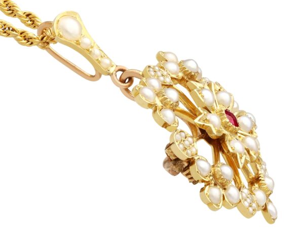 Antique pearl and Ruby Brooch Pendant