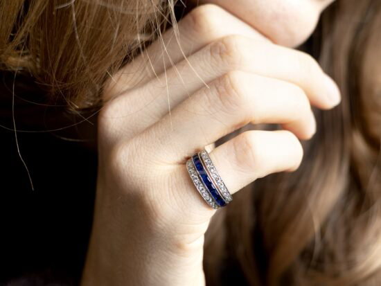 wearing sapphire bilateral ring