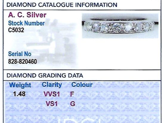 18ct White Gold Eternity Ring Vintage grading card