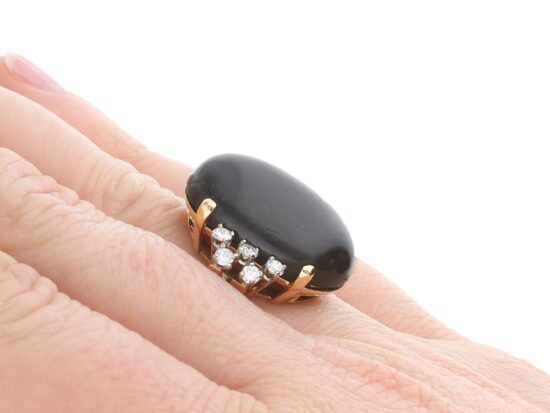 Star Onyx Ring with Diamonds on hand