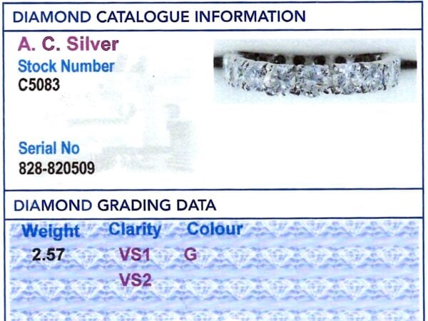 Platinum Eternity Ring with Diamonds grading card