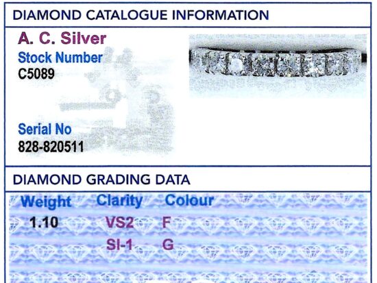 4 Claw Set diamond Eternity Ring grading card