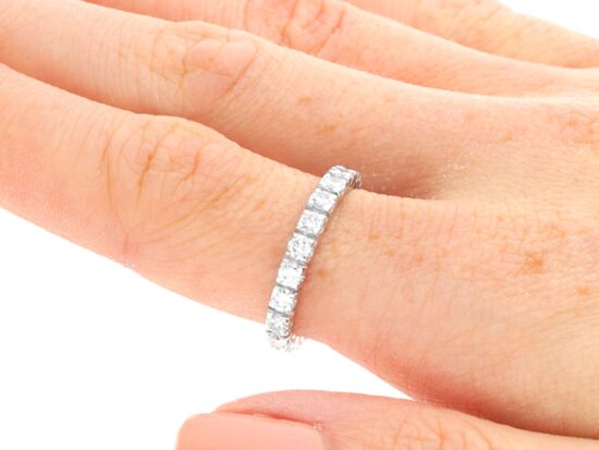 4 Claw Set diamond Eternity Ring on hand