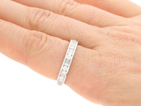 Baguette Diamond Eternity Ring White Gold on hand