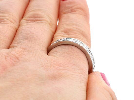 Baguette Diamond Eternity Ring White Gold on finger