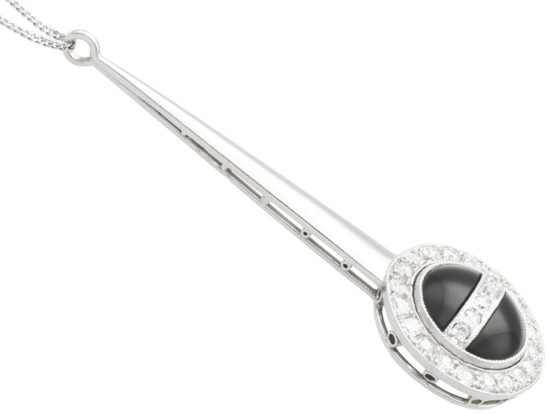 Art Deco Onyx Diamond Pendant in platinum