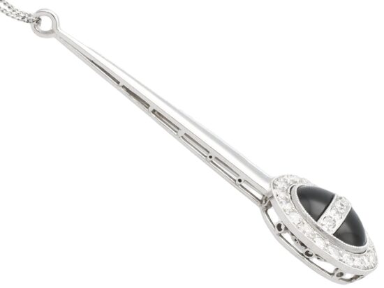 Art Deco Onyx Diamond Pendant in platinum
