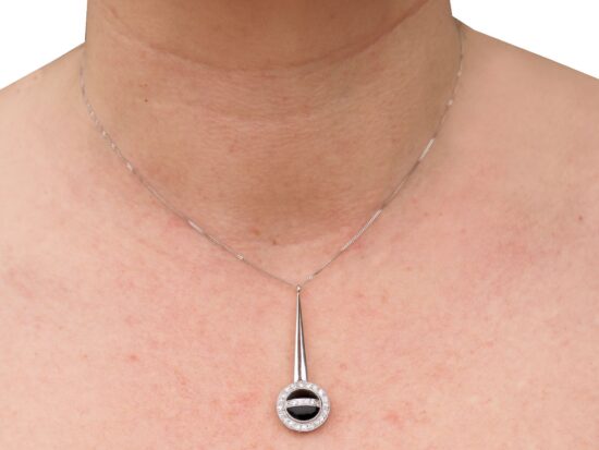 Art Deco Onyx Diamond Pendant wearing