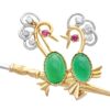 Chrysoprase Ruby Diamond Bird Brooch