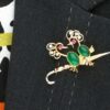 Wearing Chrysoprase Ruby Diamond Bird Brooch
