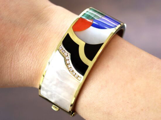vintage gold and gemstone bangle wearing