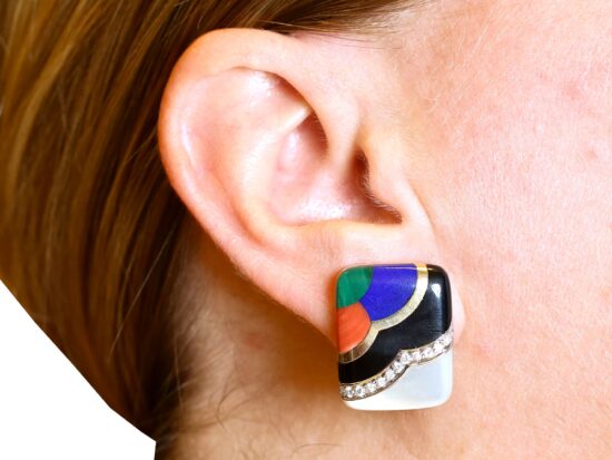 vintage gold and gemstone earring wearing