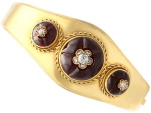 Antique Garnet Diamond 20ct Gold Bangle