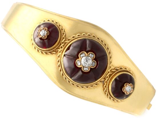 Antique Garnet Diamond 20ct Gold Bangle