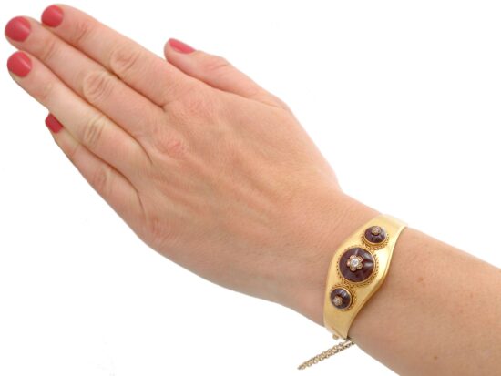 Garnet Gold Bangle On Wrist