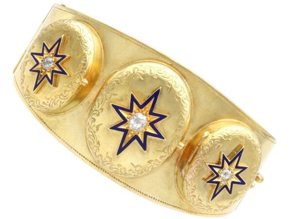 Antique Diamond Yellow Gold Triple Locket Bangle
