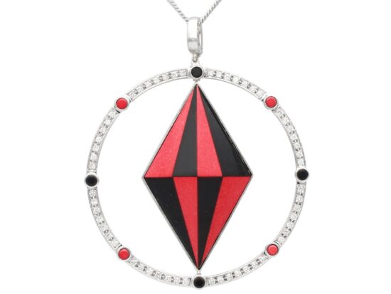 Vintage Coral Pendant with Onyx