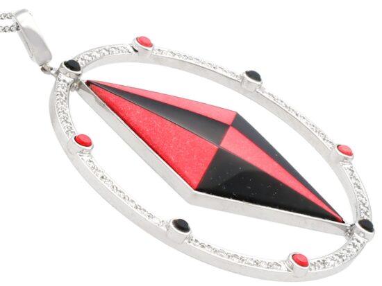 Vintage Coral Pendant with Onyx