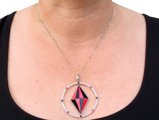 wearing Vintage Coral Pendant with Onyx