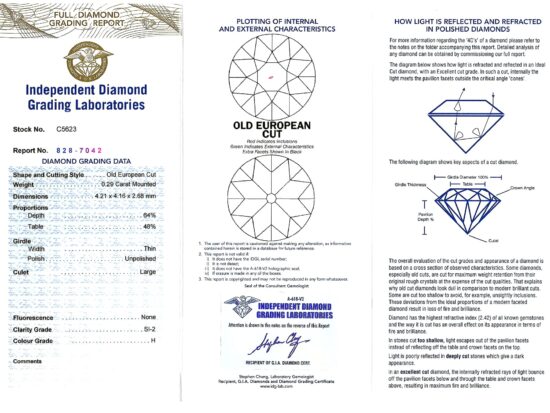 Old Cut Diamond Line Brooch certificate
