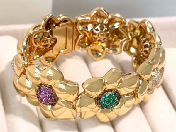 Ruby Emerald Diamond Yellow Gold Bracelet