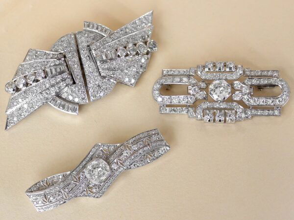 art deco platinum diamond brooches