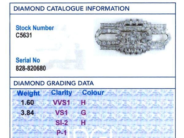 art deco platinum diamond brooch grading card