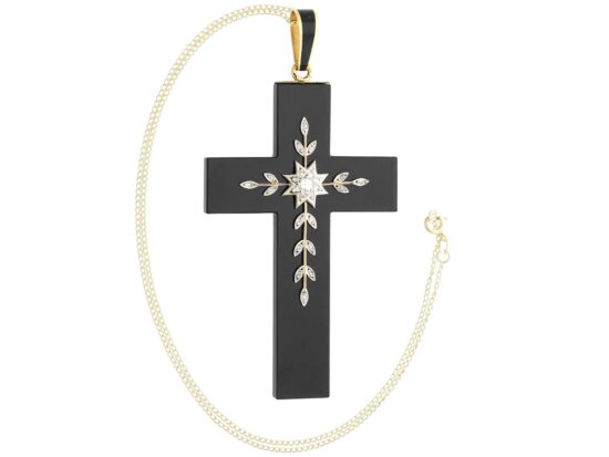 Onyx and Diamond Cross Pendant Necklace