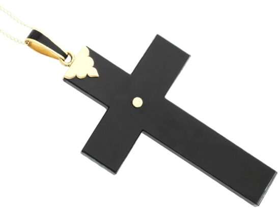 Onyx and Diamond Cross Pendant Necklace reverse