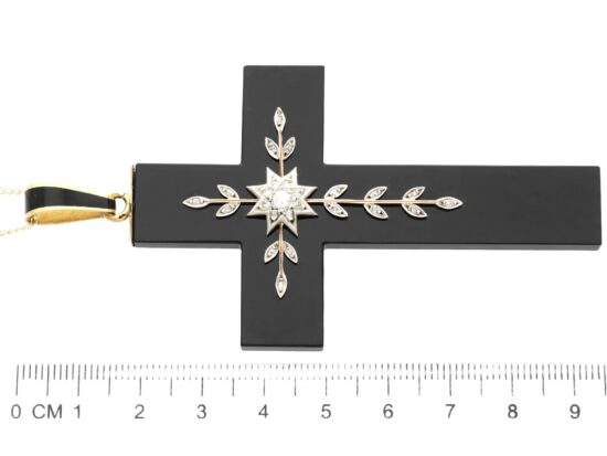 Onyx and Diamond Cross Pendant Necklace size