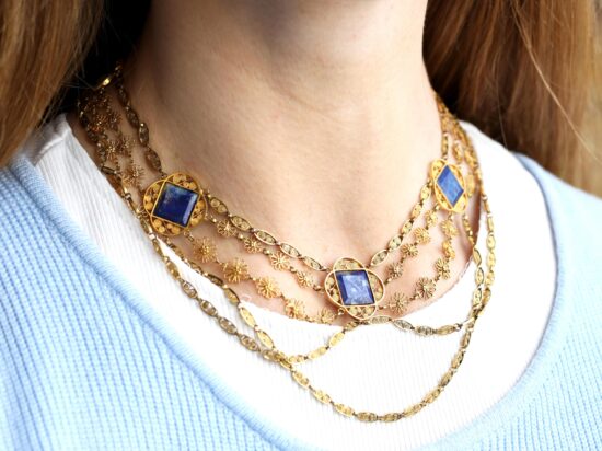 wearing Lapis Lazuli Necklace