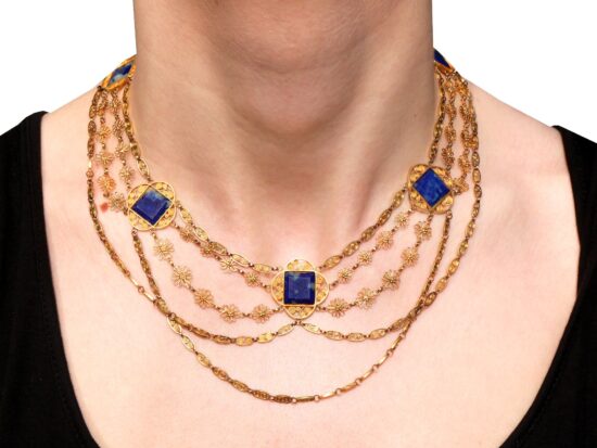 Victorian Lapis Lazuli Necklace wearing