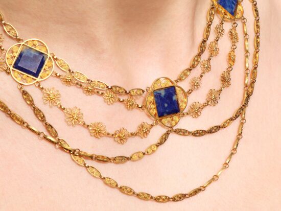 wearing Victorian Lapis Lazuli Necklace