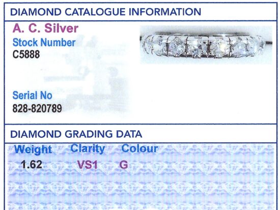 19 Stone Diamond Eternity Ring grading card