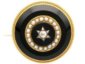 Victorian Onyx Brooch with Diamonds