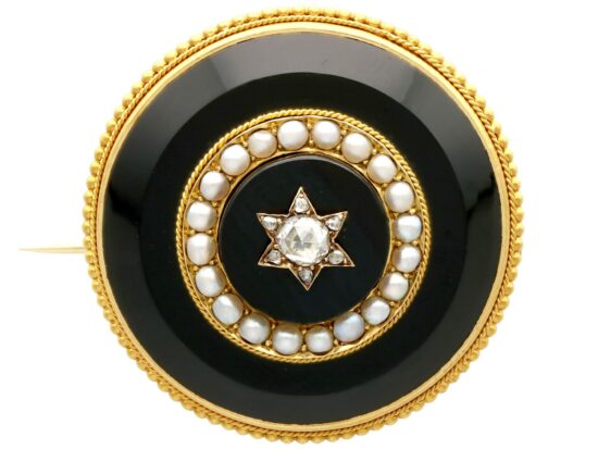 Victorian Onyx Brooch with Diamonds