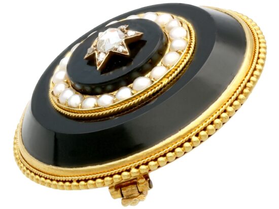 Victorian Onyx Brooch with Diamonds